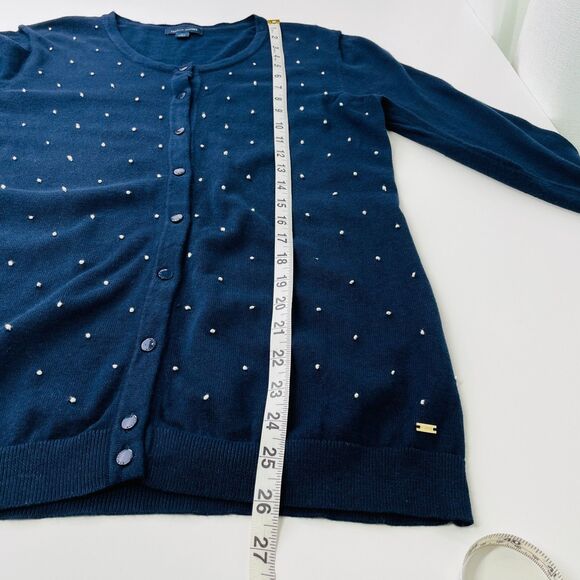 Tommy Hilfiger Cadigan Med Navy Blue White Polka Dot Embroidered Medium Cardigan - Picture 13 of 15